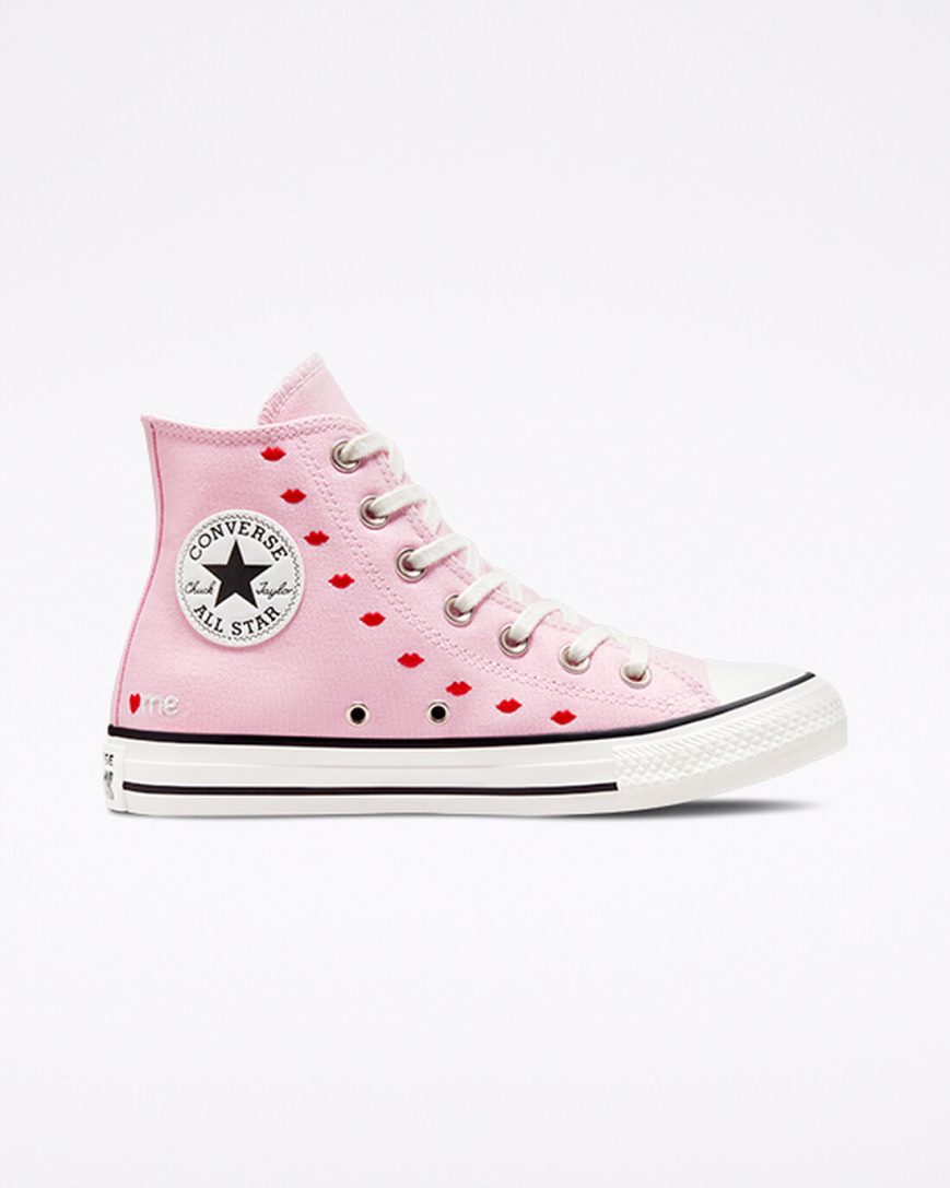 Tenis Converse Chuck Taylor All Star Embroidered Lips Cano Alto Feminino Rosa Branco | PT R0P9078